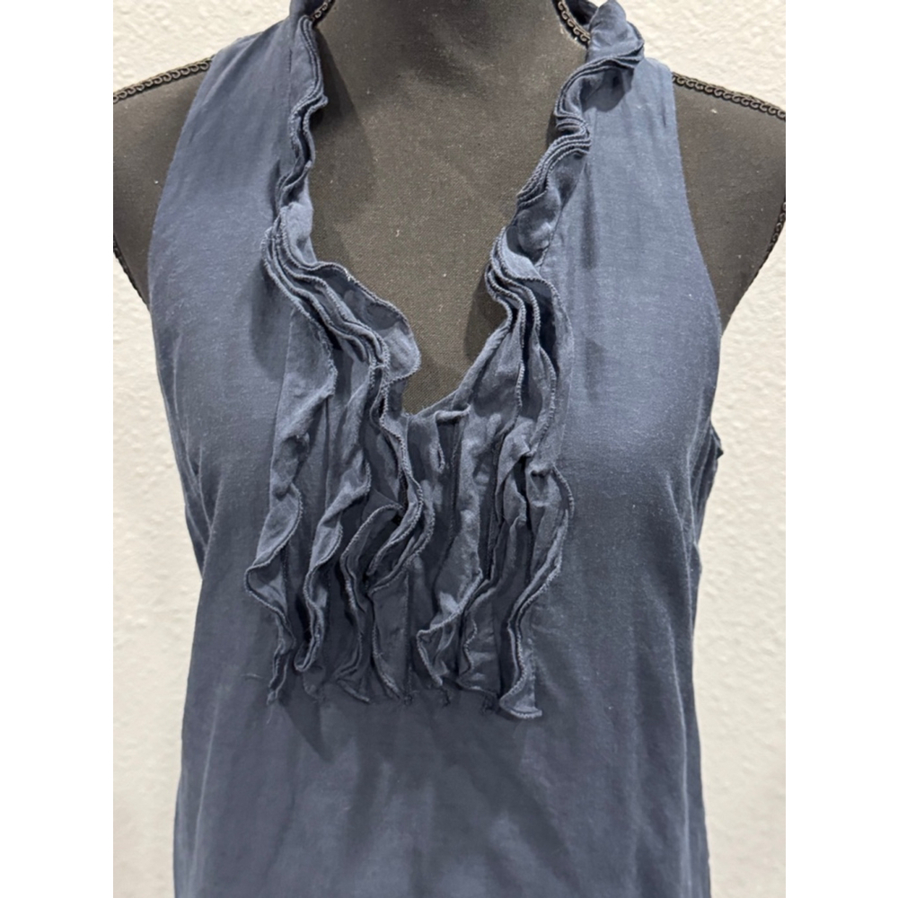 Ann Taylor Petite Navy Sleeveless Ruffle Silk Blend Top, Sz 10P